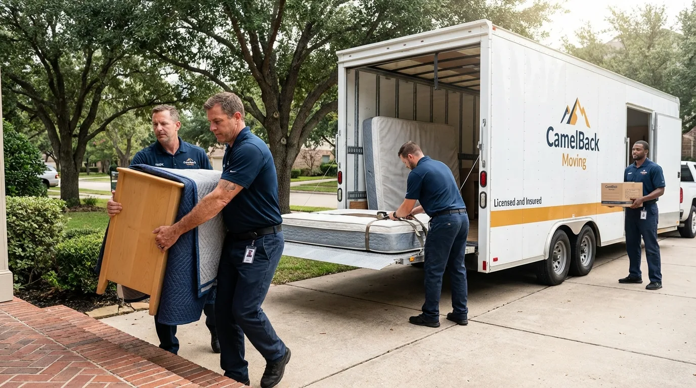 Crew loading residential truck for cross-state move from Princeton, IL