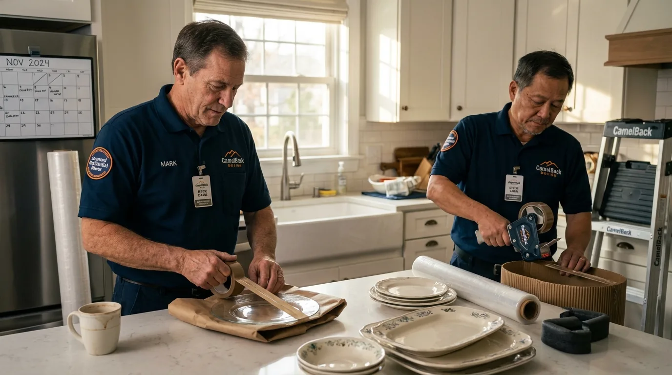 Professional crew packing kitchen dishware in Princeton, IL